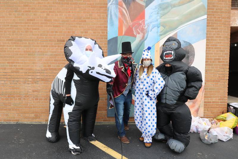 The churches donated individual Halloween goody bags for Joliet District 86 meal distribution at Dirksen and Hufford Junior High Schools on Oct. 29.

Church volunteers handed out the treats while dressed up in Halloween costumes.

Pictured are volunteers from Crossroads Christian Church.