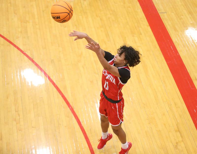 Ottawa's Hezekiah Joachim shoots a jump shot behind the arc on Friday, Feb. 7, 2025 in Sellett Gymnasium at L-P High School.