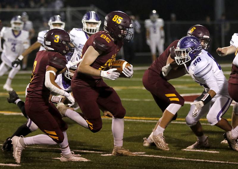 Richmond-Burton's Luke Bresnahan returns a kickoff during a Kishwaukee River Conference football game against Rochelle on Friday, Oct.20, 2023, at Richmond-Burton High School.