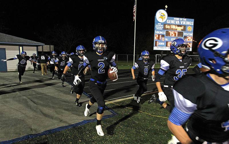 The Geneva Vikings enter Burgess Field to take on Batavia in an undated file photo.