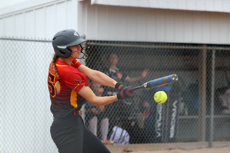 St. Anne's Tessa DeYoung makes contact for a hit during Clifton Central's 9-3 victory over St. Anne in the Class 1A Dwight Regional quarterfinal game at Central High School.