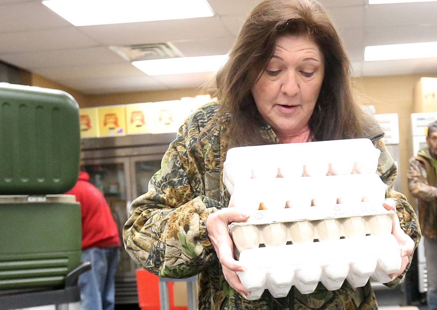 No eggs, and dye kits for Easter food baskets? Executive director Mary Jo Credi holds her last four-dozen eggs on Monday, Feb. 10, 2025 inside the Illinois Valley Food Pantry in La Salle. "I'm worried about our Easter distribution," said Credi. The Illinois Valley Food Pantry always includes a dozen eggs and a food coloring kit for families during Easter distribution.