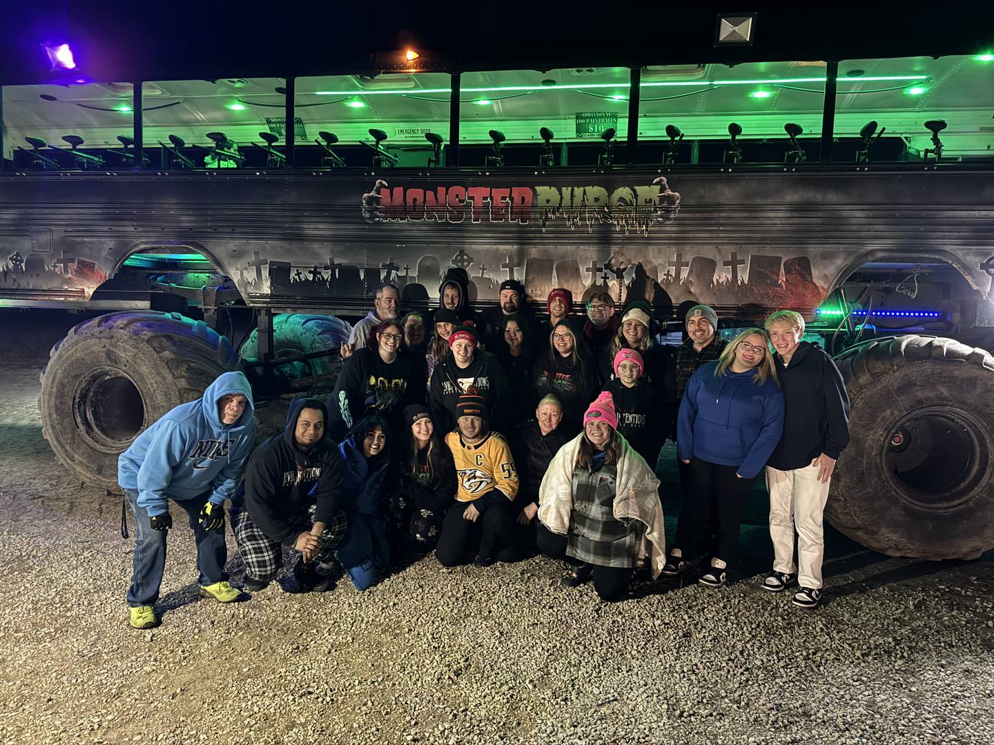 A 45-foot-long custom-built monster truck/bus takes passengers on a journey through a small town overrun with grisly and gruesome monsters in Monster Purge.