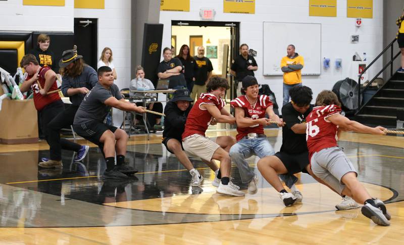 Putnam County freshman boys play tug-of-war during the football Homecoming Pep Rally on Friday, Sept. 27, 2024 at Putnam County High School in Granville.