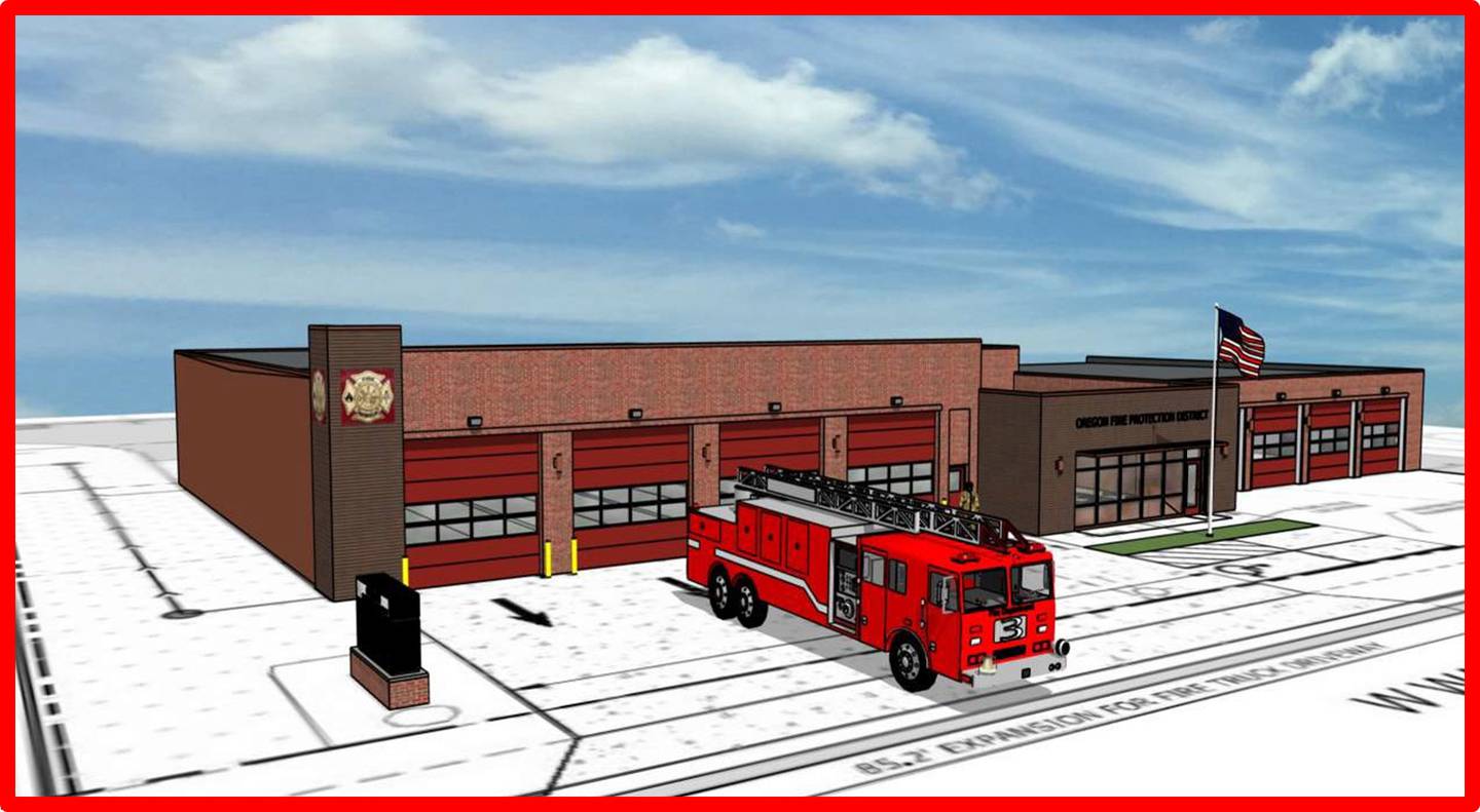 This drawing shows the planned expansion of the Oregon Fire Station.