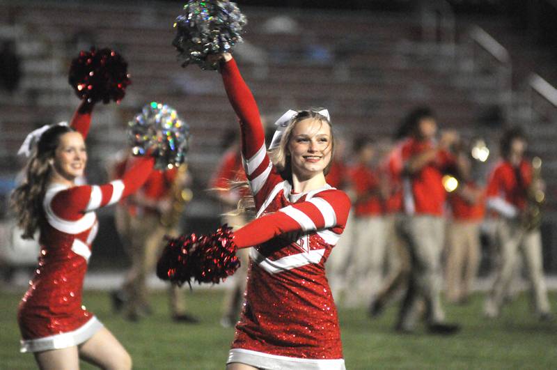 Ottawa pomerette Hadley Byrd performs during halftime as the marching band takes the field on Friday, Sept. 5, 2025 at King Field.