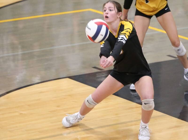 Putnam County's Ella Pyszka returns a serve during the Class 1A Regional semifinal game on Wednesday, Oct. 29, 2025 at Putnam County High School.