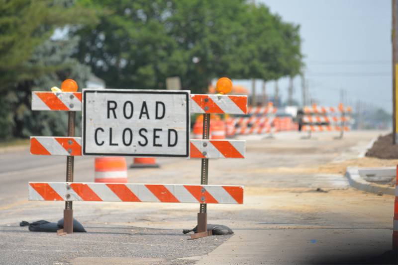 Road closed sign.