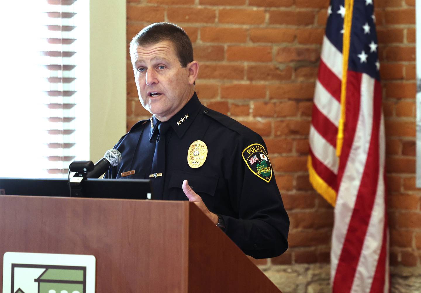 Sycamore Police Chief Jim Winters speaks, Wednesday, Sept. 13, 2023 during the Community Protection and Well-Being Forum: A Conversation about the Safe-T Act, in the DeKalb County Community Foundation Freight Room in Sycamore. The event was hosted by the Sycamore Chamber of Commerce.