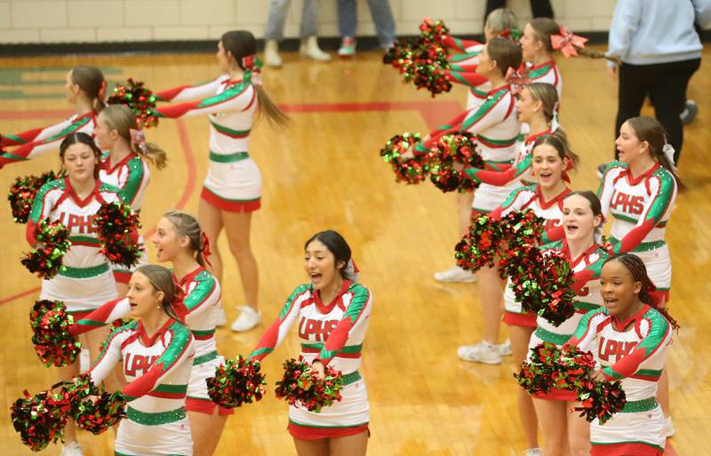 L-P cheerleaders perform during senior night at the game against Ottawa on Friday, Feb. 7, 2025 in Sellett Gymnasium at L-P High School.