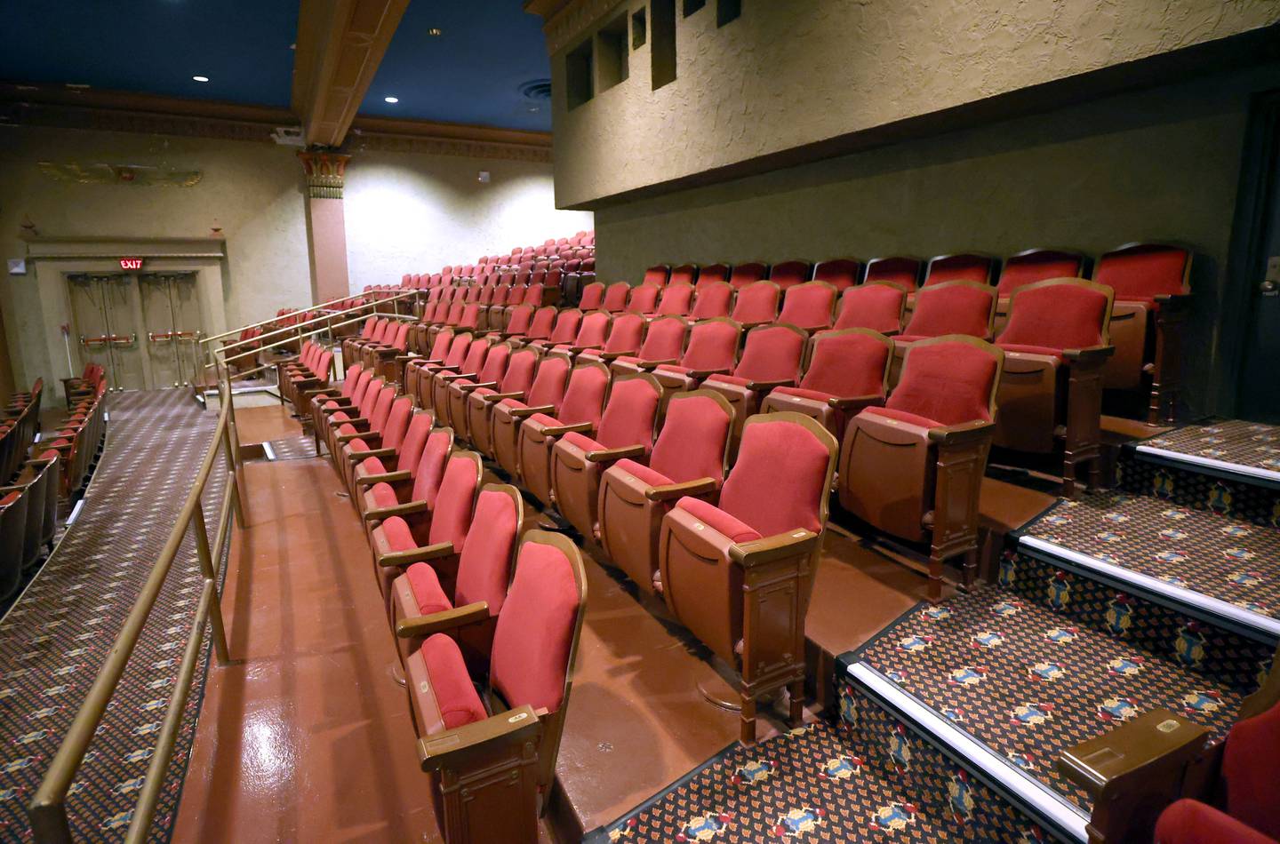 The balcony in the Egyptian Theatre Tuesday, Oct. 3, 2023, where ghost sightings have been reported at theater in DeKalb. The balcony is just one of the places in the Egyptian where there have been reports of paranormal activity.