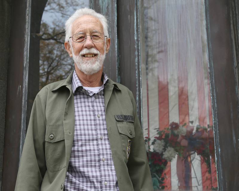 Veteran Brad Oeder poses next to the Soldiers and Sailors Monument on Friday, Oct. 27, 2023 in Princeton.