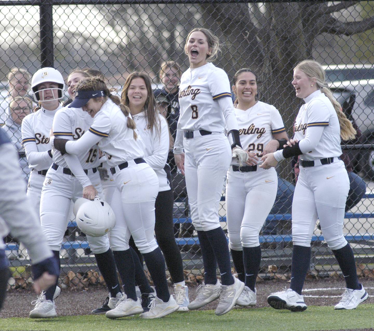 Sterling celebrates their win against Rock Island. The game took place at the SHS Softball Complex at Sterling High School on Thursday, April 3, 2025.