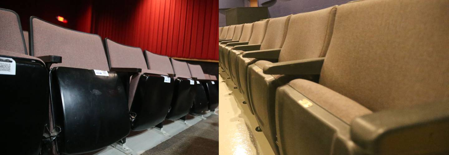 A view of the old and new seats inside the Stage 212 Theater on Wednesday, Oct. 29, 2025 downtown La Salle. The new seats are a bit wider and have better back support. The theater's renovation work is wrapping up.