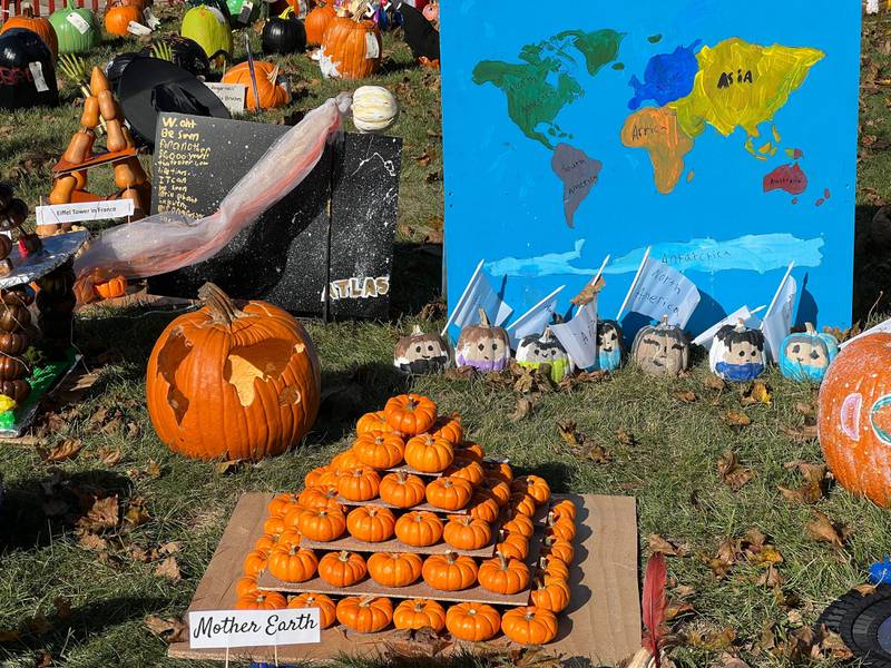 Hundreds of pumpkins were submitted into the 2024 Sycamore Pumpkin Festival pumpkin contest, and could be seen on the lawn of the DeKalb County Courthouse on Oct. 25, 2024, and many of the entries riffed off of this year's theme "Pumpkins around the world."