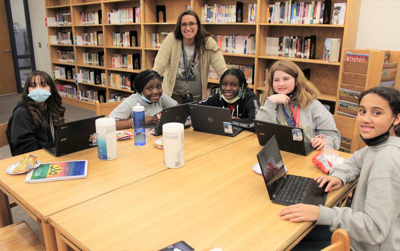 Pictured are some of the fifth and sixth grade students that belong to the Wild Readers Book Club at William B. Orenic Intermediate School. Lilyanna Plascencia, W.B.O. sixth grade ELA teacher and basketball coach, gathers with the students to read and discuss a diverse selection of books.