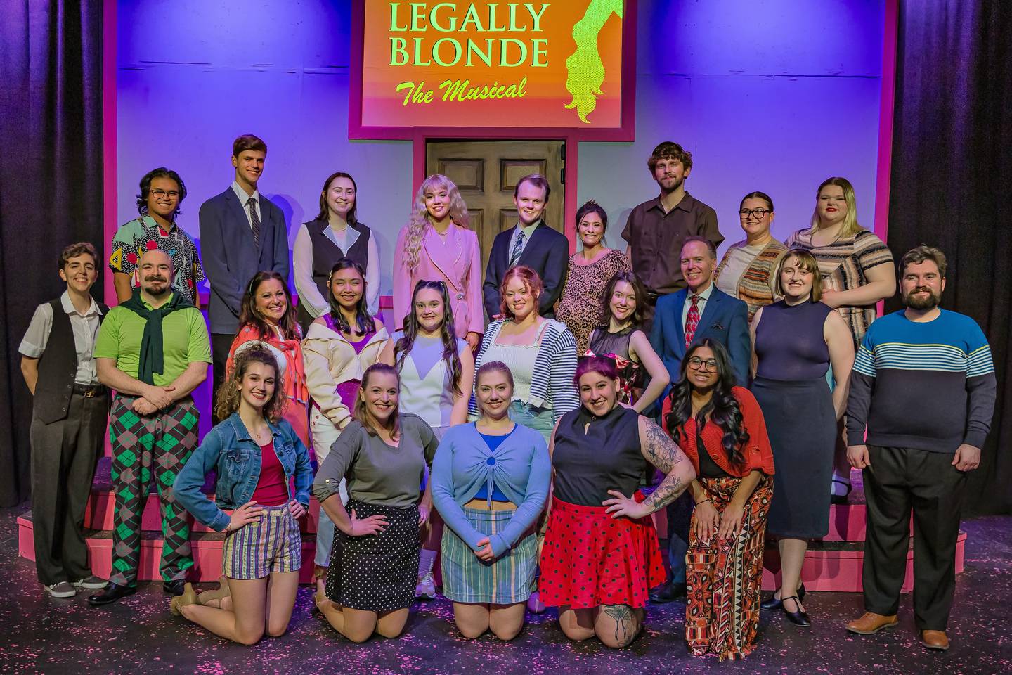 "Legally Blonde: The Musical" at McHenry County College in Crystal Lake in 2025. Top row left to right:
Jeffrey Ringpis, Elijah Freundl, Addie Keller, Grace Corwine, Reed Norlie, Emily Kunash, Nathan Bodecker, Macky Leech, Kai Roberts

Second Row:
Chelsea Boesiger, Jake Seelye, Mary Pawlicki, Morgan Tolentino-Siazon, Adelynn, Kuhlmeier, Vienna Logan, Izzy Griffin, Stephen Pickering, Kae Schaefer, Liam O'Callagan

Third row on floor:
Clara Muniz Grijota, Amanda Lauteri, Bridget Nugent, Kelsey Waughon, Kruthi Aiyer