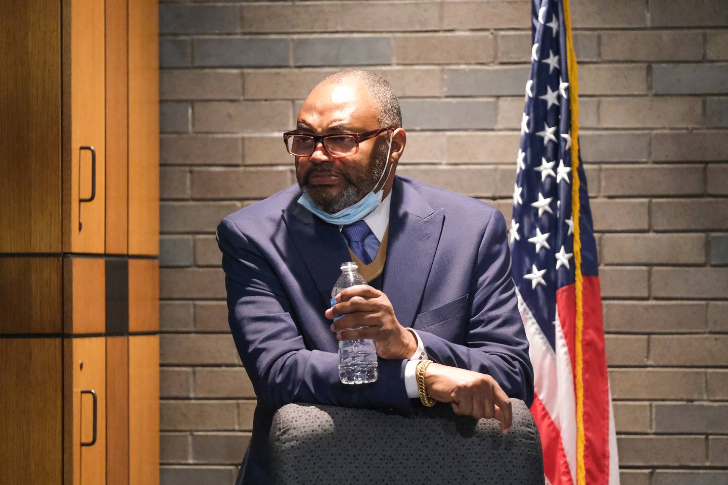 District 5 Council Terry Morris waits for the start of the Joliet City Council meeting on Tuesday at Joliet City Hall. Tuesday, Dec. 21, 2021 in Joliet.
