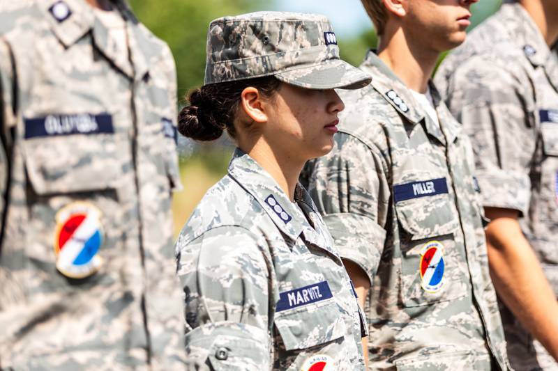 Civil Air Patrol Lewis Composite Squadron Cadet Captain Cassandra Marvitz marches in the Plainfield American Legion Marne Post 13 Memorial Day Parade on May, 26, 2025.