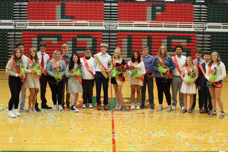 La Salle-Peru High School seniors Anna McLaughlin, of La Salle, and Tommy Hartman, of Utica, were named 2022 homecoming queen and king during the LPHS Variety Show on Monday, Sept. 26, 2022, in Sellett Gym. The full homecoming court included seniors Annahi Torres, Anneliese Bangert, Tristen Gebhardt, Billy Mini, Jake Quick and Max Wertz, juniors Danica Scoma, Ella Raef, Madison Schweickert, Aiden Anderson, Brendan Boudreau and Nolan Glynn, sophomores Phoebe Shetterly and Noah Wroblewski, and freshmen Abby Smudzinski and Jason Lu.