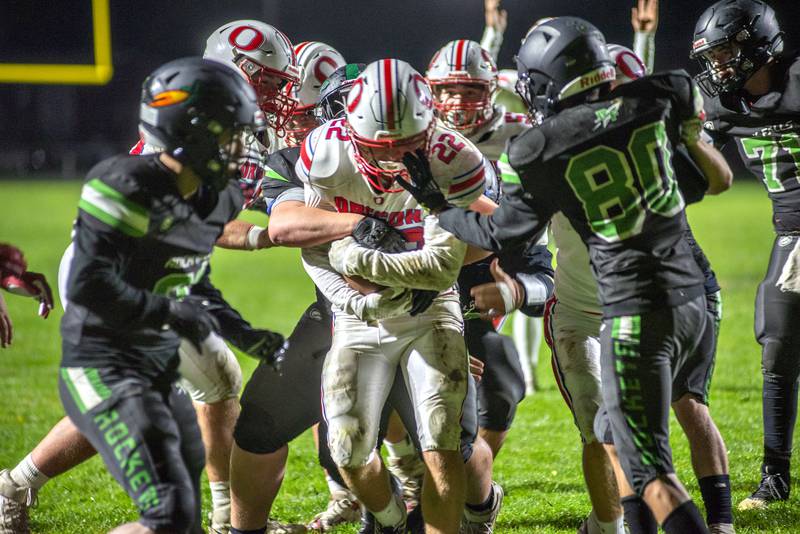 Oregon’s Gabe Eckerd scores a touchdown in the first half against Rock Falls Friday, Oct. 14, 2022.