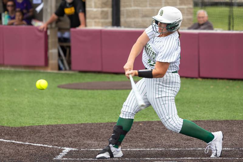 (42) Ava Balestri of St. Bede hits ball on Tuesday, May 27, 2025 at Illinois Valley Central High School in Chillicothe.