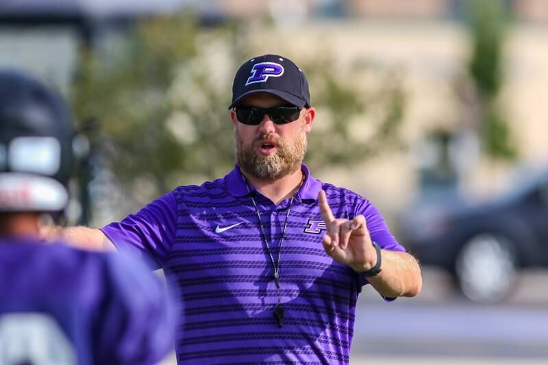 New head coach Kyle Tutt runs Plano High School football practice. Aug 20 2024.