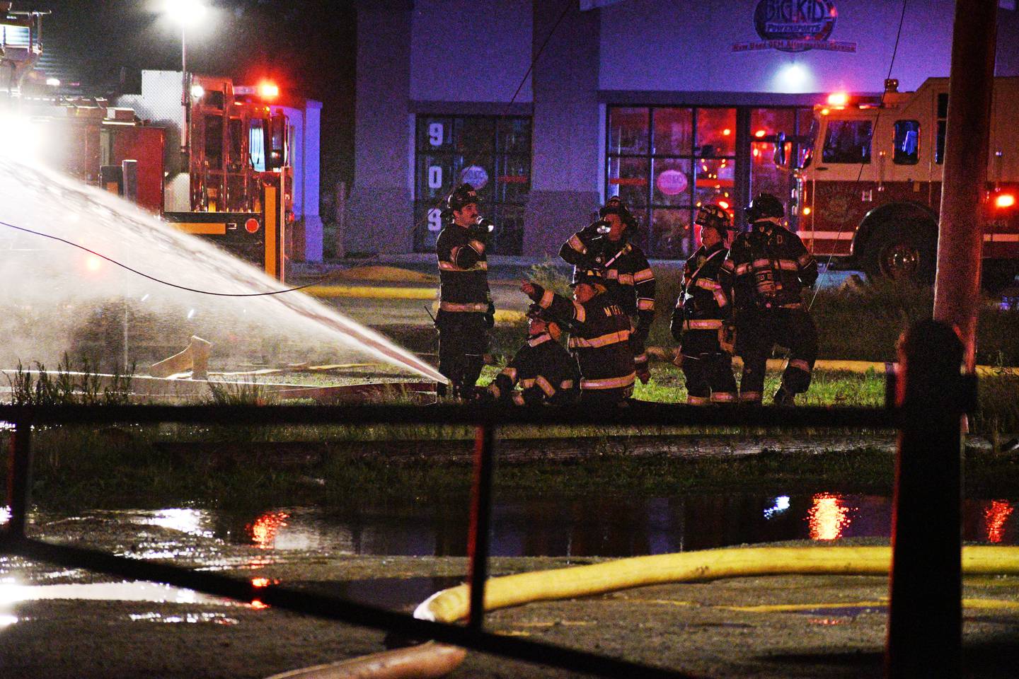 A "suspicious" fire overnight Thursday, May 27, 2021, into Friday at the former roller rink in McHenry left the building a total loss, fire officials said. The fire remains under investigation.