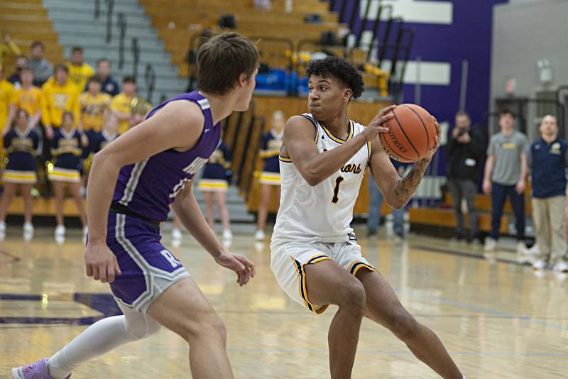 Sterling's Tyree Kelly handles the ball against Rochelle in the regional finals Friday, Feb. 25, 20212.