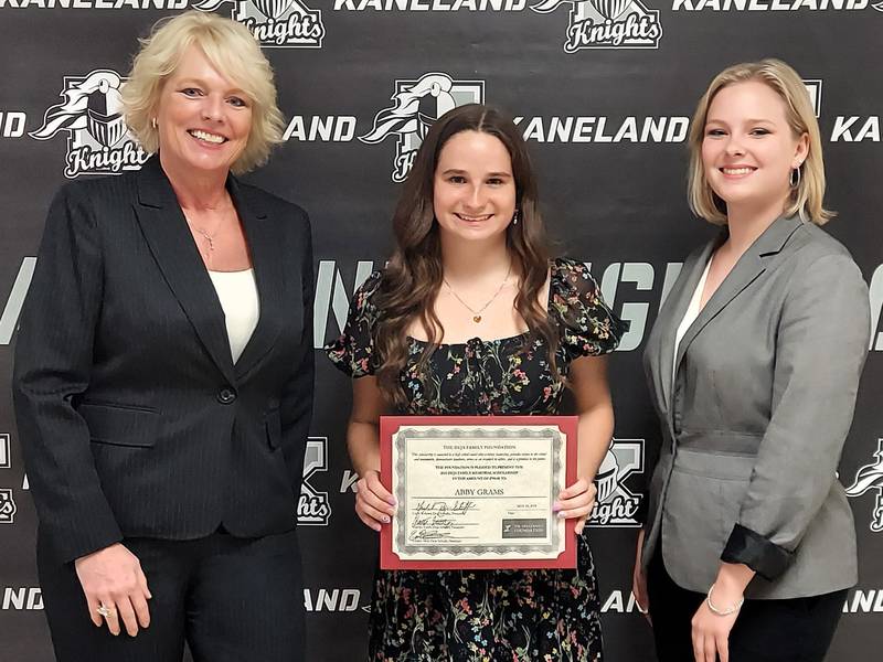 (Left to right); Deja Family Foundation member Gayle Deja-Schultz, Abby Grams, and foundation member Katelyn Schultz