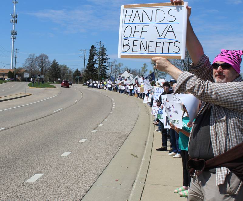 Over 200 people rallied in support of Veterans Affairs during a protest April 27, 2025 outside the McHenry VA Clinic, located at 3715 Municipal Drive, McHenry.