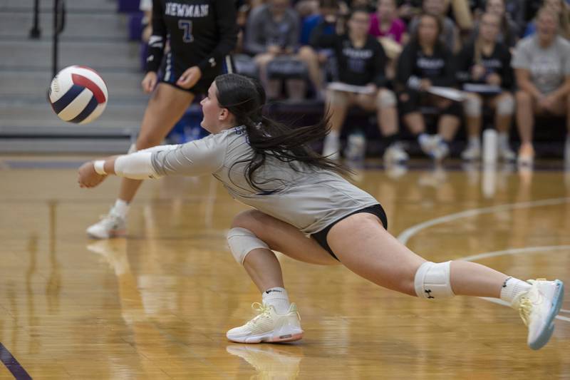Newman’s Addison Foster reaches for a shot Monday, August 28, 2023 during a non-conference match-up in Dixon.