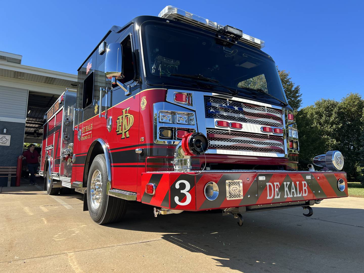 The brand new Engine Three sits outside DeKalb Fire Department Station Three on Oct. 3, 2022.