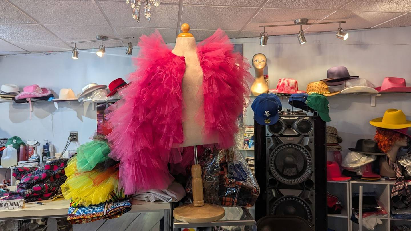 Stylish hats and other fashions are seen at Candy Kouture in Joliet on Tuesday, Feb. 25, 2025.