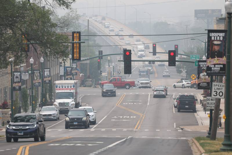 Smoke from the Canadian wildfires create a haze over downtown Lockport on June 27th, 2023.