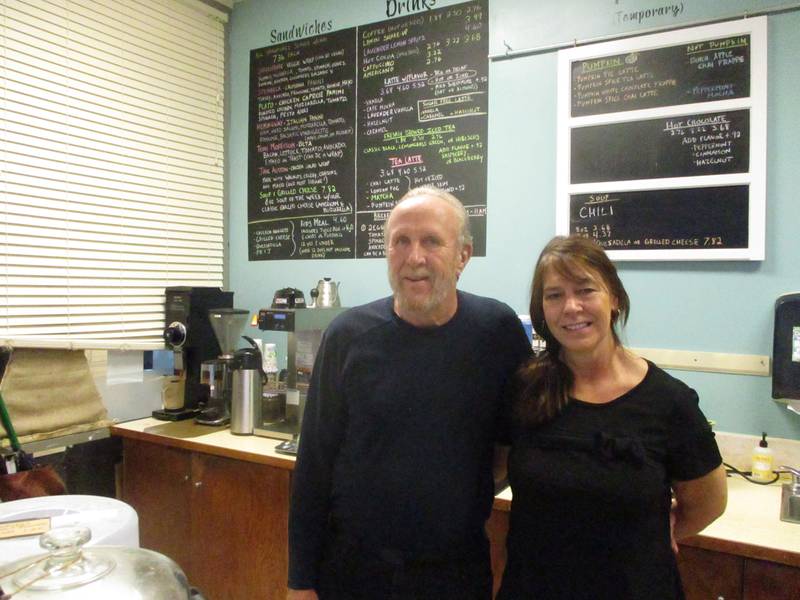 Grady and Tammy Duckworth, owners of the Book and Bean Cafe at the Joliet Public Library Black Road Branch are retiring, and the cafe is closing at the end of December. Dec. 2, 2023.