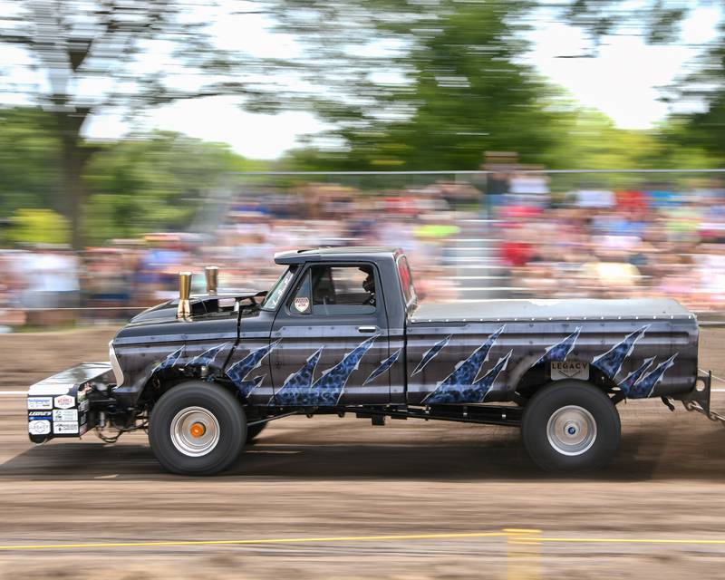 A truck competes in the truck pull on Saturday Aug. 16, 2025, during Elburn Days.