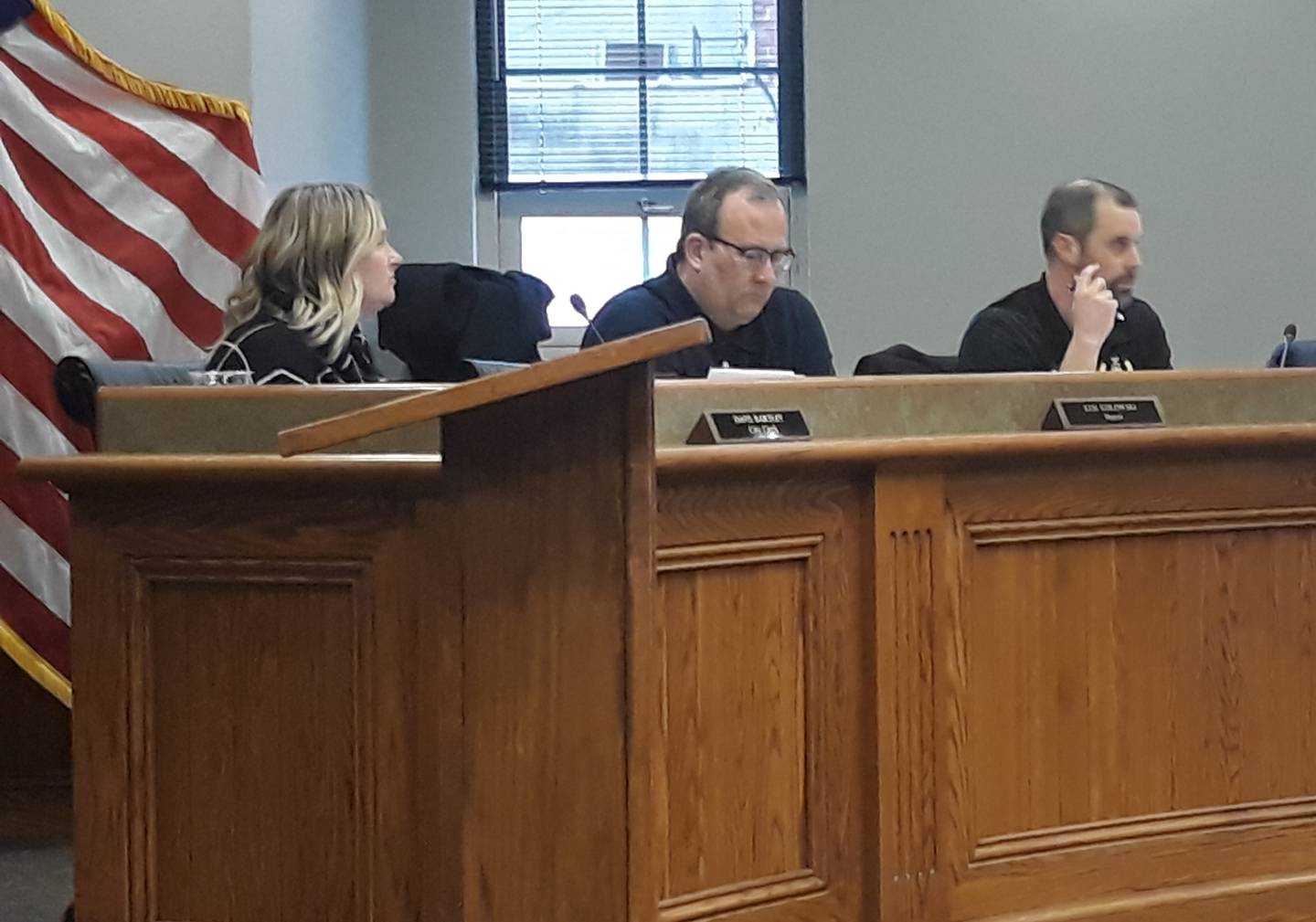 Peru Mayor Ken Kolowski (center) makes a pitch for building a municipal swimming pool using motel tax revenue at Washington Park.