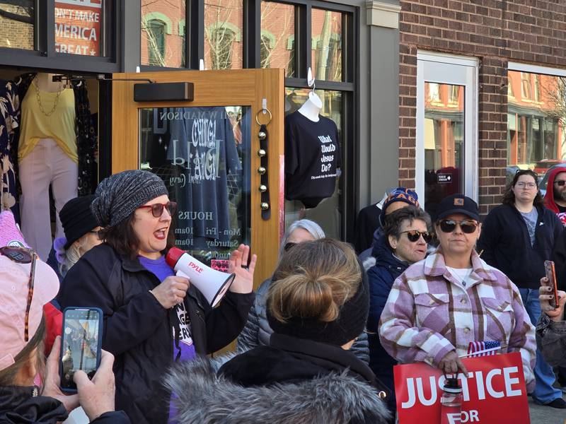 Beginning at Bold and Curvy, organizers of the March for Democracy on International Women's Day, Saturday, March 8, 2025, spoke out against the current administration and called for people to let their voice be heard.