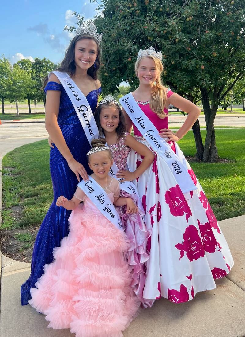 The Gurnee Community Pageant is thrilled to announce the new title holders for 2024: Miss Gurnee Morgan Ghys, Junior Miss Gurnee Anabelle Herod, Little Miss Gurnee Quinn Andersen and Tiny Miss Gurnee Palmer Rose Khayat.