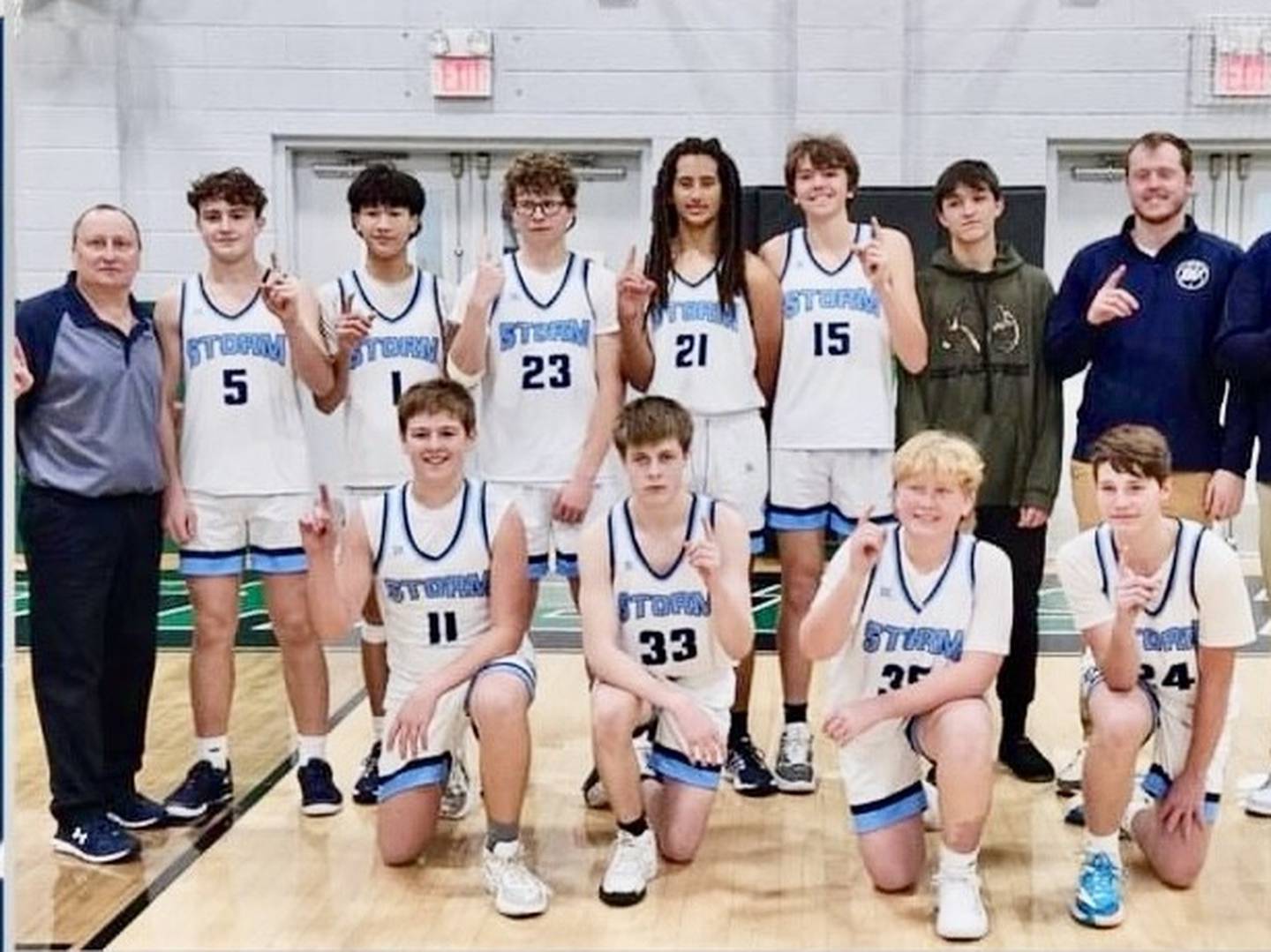 The Bureau Valley sophomores defeated Annawan 54-41 on Saturday to win the Wally Keller Invite sophomore tournament at Wethersfield. The Storm also defeated Elmwood and Wethersfield in pool play. Team members are (front row, left to right) Aiden Litherland, Marek Johnson, Brody Lewis and Tristen Nelson; and (back row) Coach Dave Mussche, Tyler Donnely, Carter Chhim, Drake Taylor, Dakari Martin, Dawson Holding, Wyatt Birkey and assistant coaches Corbin Endress and Andrew Petros.