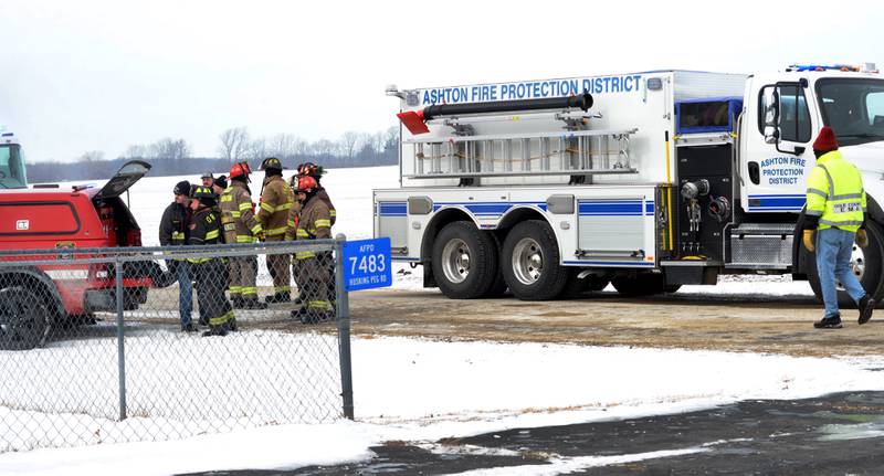 Firefighters responded to a garage fire at 7483 E. Husking Peg Road, rural Chana, on Friday, Feb. 14, 2025. Firefighters from several area departments responded to the fire northwest of Ashton.