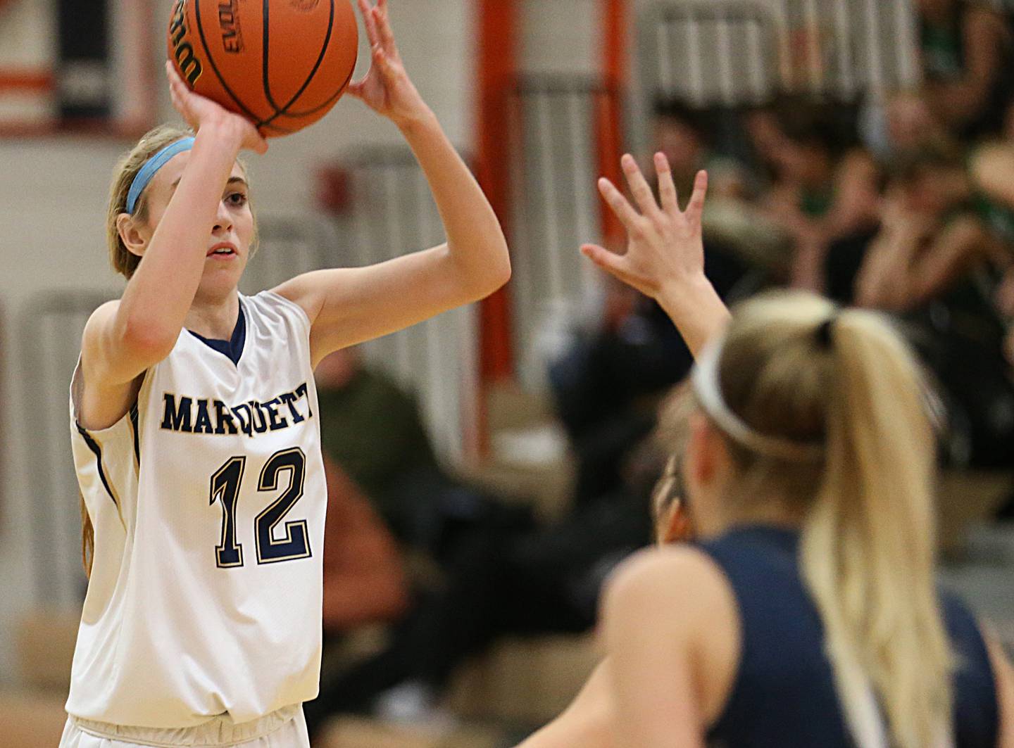 Marquette's Lilly Craig shoots a jump shot over Fieldcrest in the Integrated Seed Lady Falcon Basketball Classic on Thursday, Nov. 17, 2022 in Flanagan.