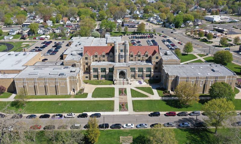 An aerial view of Dixon High School on Wednesday, May 3, 2023 in Dixon.