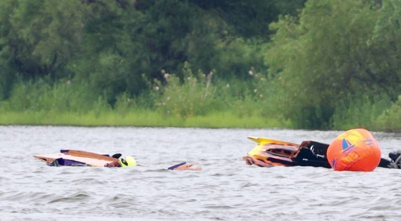 A driver waits to be picked up during the US Title Series (USTS) Pro National Championship Boat Races on Friday, July 25, 2025 in DePue.