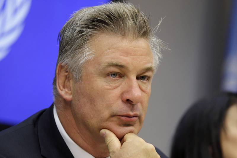 FILE - Actor Alec Baldwin attends a news conference at United Nations headquarters, on Sept. 21, 2015. A Santa Fe district attorney is prepared to announce whether to press charges in the fatal 2021 film-set shooting of a cinematographer by actor Baldwin during a rehearsal on the set of the Western movie “Rust.” Santa Fe District Attorney Mary Carmack-Altwies said a decision will be announced Thursday morning, Jan. 19, 2022, in a statement and on social media platforms.