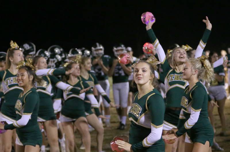 St. Bede cheerleaders cheer on the Bruins against Mercer County on Friday, Sept. 1, 2023 at St. Bede Academy.