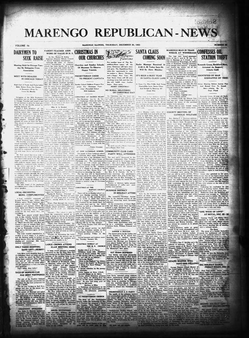 The Marengo Republican-News on Dec. 20, 1923