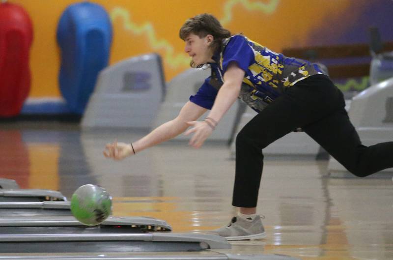 Joliet Central's Garrett Johnson bowls during the Regional Boys Bowling meet in the Regional Bowling meet on Saturday, Jan. 14, 2023 at the Illinois Valley Super Bowl in Peru.