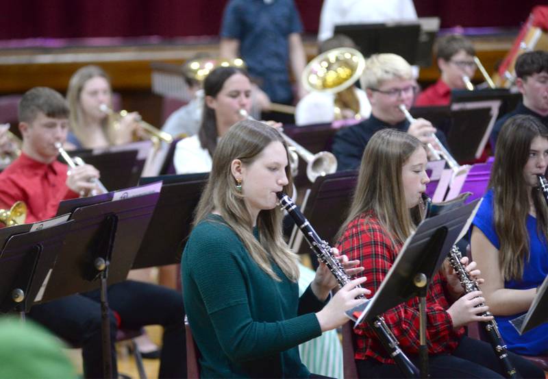 Members of the Oregon High School Concert Band perform a Christmas selection during the Oregon Music Department's Christmas Concert on Sunday, Dec. 15, 2024 at Oregon High School.